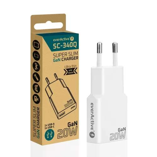 Chargeur secteur everActive SUPER SLIM SC-340Q GaN