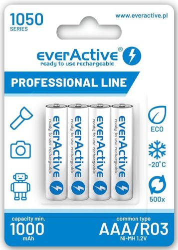 4x rechargeable everActive R03/AAA Ni-MH 1050 mAh prêt à l'emploi