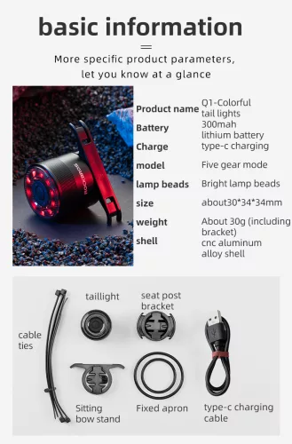 Rockbros Q1 Eclairage arrière vélo, peut être monté sur un siège