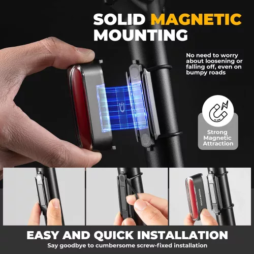 ROCKBROS 24120009001 feu arrière de vélo avec capteur de freinage, fixation magnétique, 7 modes d’éclairage, rechargeable par USB, étanchéité IPX6