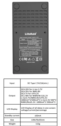 Chargeur LiitoKala Lii CH2 pour batteries 1,2 et 1,5 et 3,6 V 