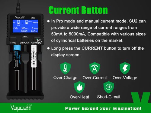 Chargeur rapide Vapcell SU2 pour batteries Ni-Mh, 1,5V et 3,6V Li-ion