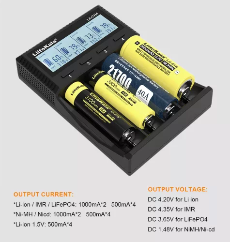 Chargeur LiitoKala Lii CH4 pour batteries 1,2 et 1,5 et 3,6 V 