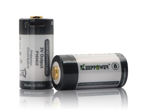 Keeppower P1634U1 RCR123A Micro USB 16340 3.0V 1000mAh piles rechargeables x2