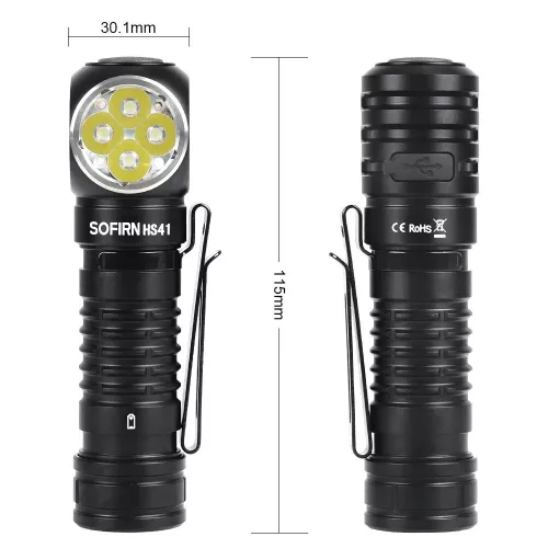 Sofirn HS41 4000 Lumens Lampe frontale rechargeable USB C Lampe frontale à angle droit Puissante lumière 21700