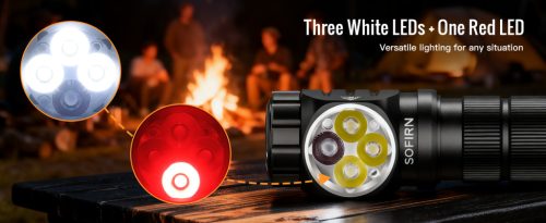 Lampe frontale SOFIRN HS43 3200lm avec lumière rouge 660nm, rechargeable USB-C