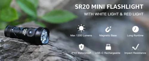 SOFIRN SR20MINI lampe de poche EDC, ultra lumineuse, 1200 lumens, lumière rouge et blanche