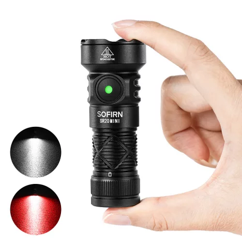 SOFIRN SR20MINI lampe de poche EDC, ultra lumineuse, 1200 lumens, lumière rouge et blanche