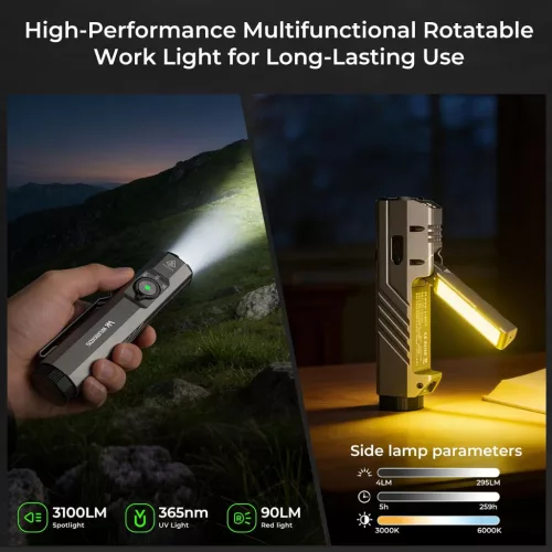 Lampe torche EDC Wurkkos HD05 4-en-1 – 3100 lm, 335 m, UV, lumière rouge, éclairage latéral rotatif