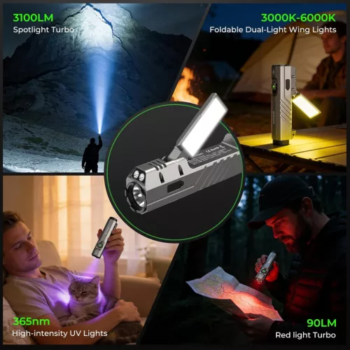 Lampe torche EDC Wurkkos HD05 4-en-1 – 3100 lm, 335 m, UV, lumière rouge, éclairage latéral rotatif