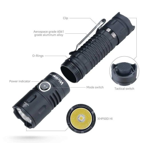 Wurkkos TD04 XHP50D HI lampe torche rechargeable USB-C 3000 lumens Torche IP68 EDC étanche Interrupteur à queue, 21700 Batterie deux modes tactiques