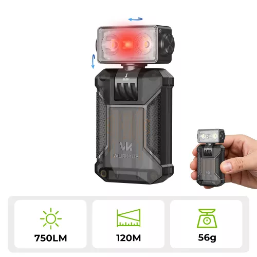 Lampe de poche EDC à clip WURKKOS HD04 – 750LM, tête rotative à 180°, Spot/Projecteur/RGB pour l'extérieur, le travail et les urgences
