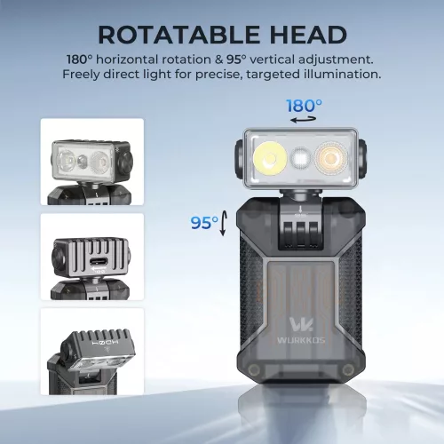 Lampe de poche EDC à clip WURKKOS HD04 – 750LM, tête rotative à 180°, Spot/Projecteur/RGB pour l'extérieur, le travail et les urgences