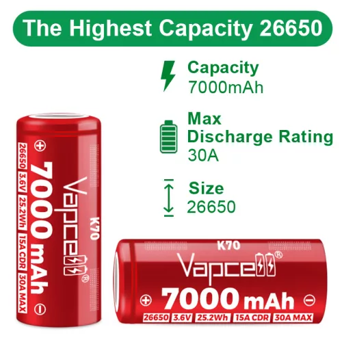 Batterie li-ion protégée Vapcell 26650 7000mAh K70